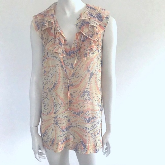 CAbi Sheer Ruffle Neckline Long Blouse Size Small - Picture 1 of 8